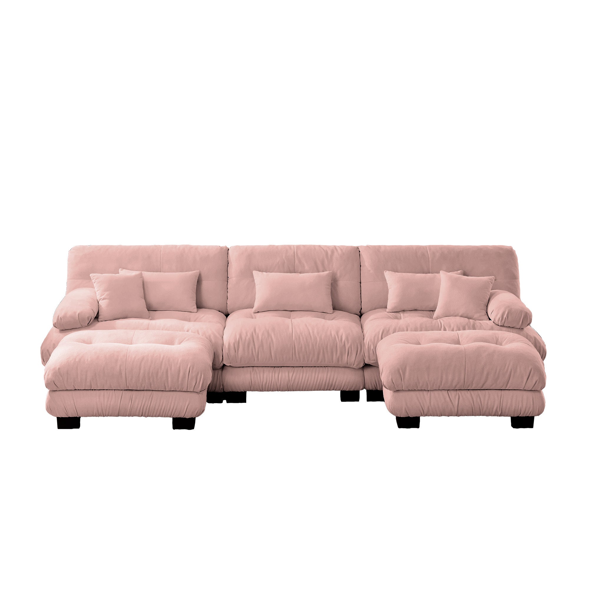 Luxury Modular Sectional Sofa Couch - Oversized U Shaped Cloud Couch for Living Room,Deep Seat Sofa Couch with 2 Ottomans ,Chenille Pink