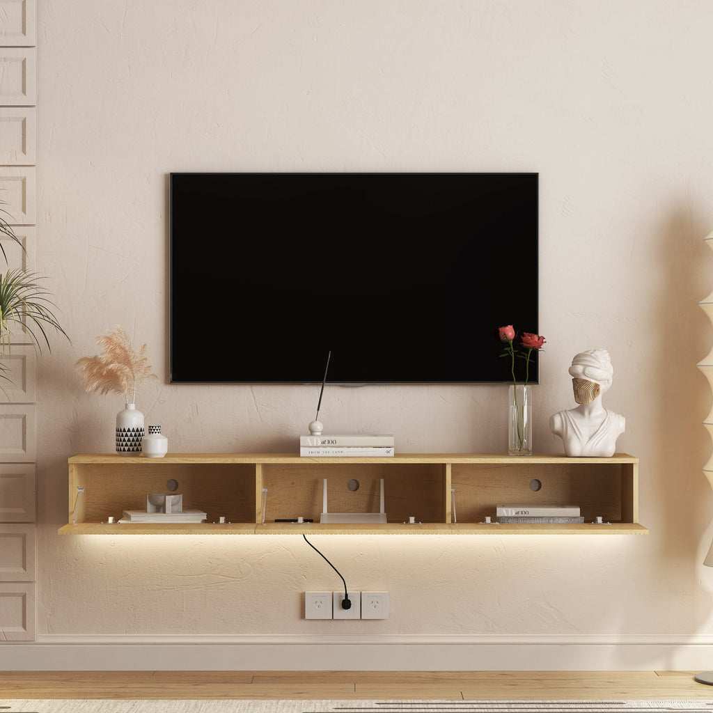 Floating TV Stand Wall Mounted with 16 Color LEDs,69' Modern TV Stand, Floating TV Cabinet Entertainment Center for 55 60 65 Inch TV