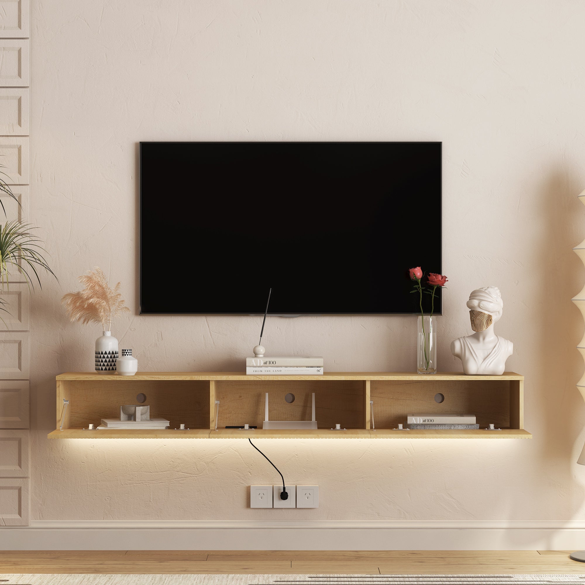 Floating TV Stand Wall Mounted with 16 Color LEDs,69' Modern TV Stand, Floating TV Cabinet Entertainment Center for 55 60 65 Inch TV