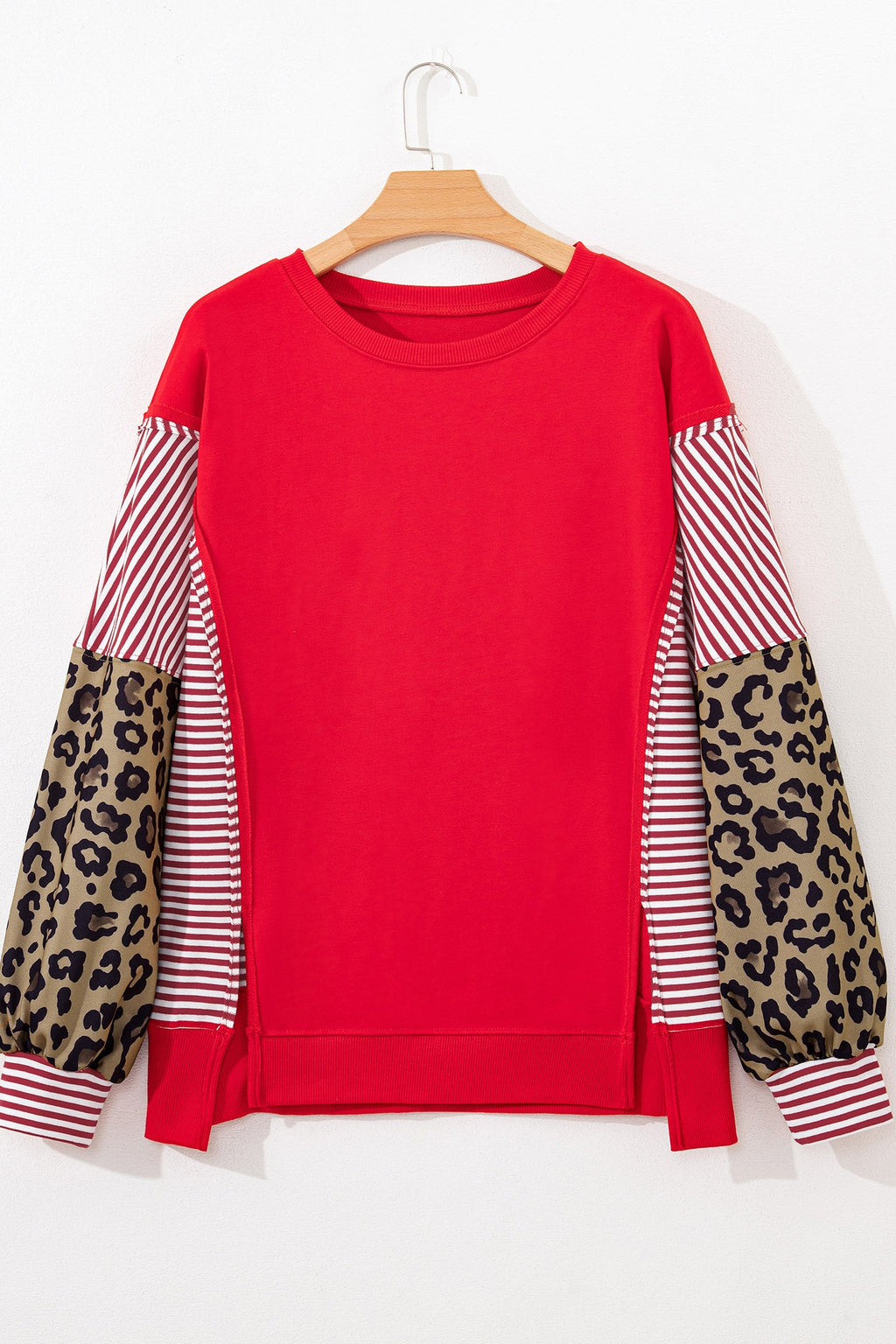 Stripe Leopard Patchwork Long Sleeve Sweatshirt