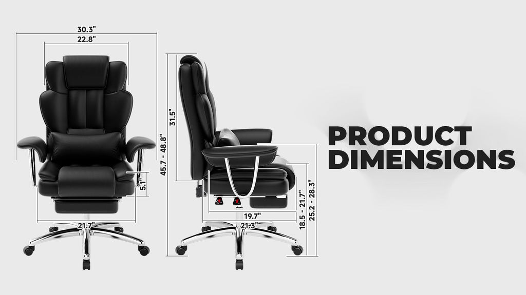 Office Chair, Big and Tall Executive Office Chair with Footrest, Leather Computer Chair, Ergonomic Reclining Chair High Back, Large Home Office Chair (Black)