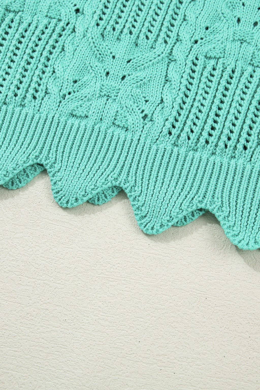 Pointelle Knit Scallop Trim Short Sleeve Sweater