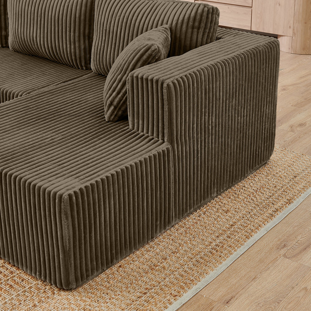 Modern Minimalist U Shape Modular Sectional Sofa, Sleeper Sofa in Corduroy, Brown