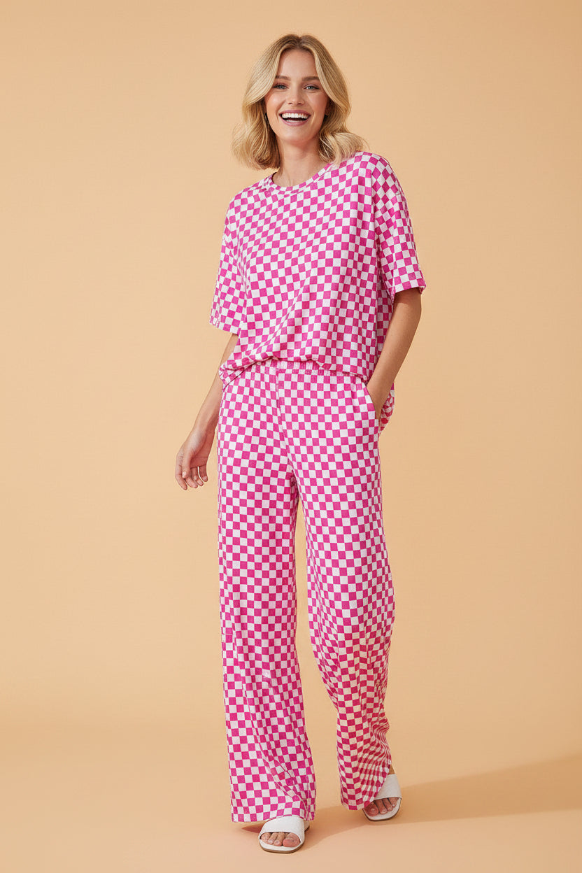 Checker Short Sleeve Tee & Pants Lounge Set