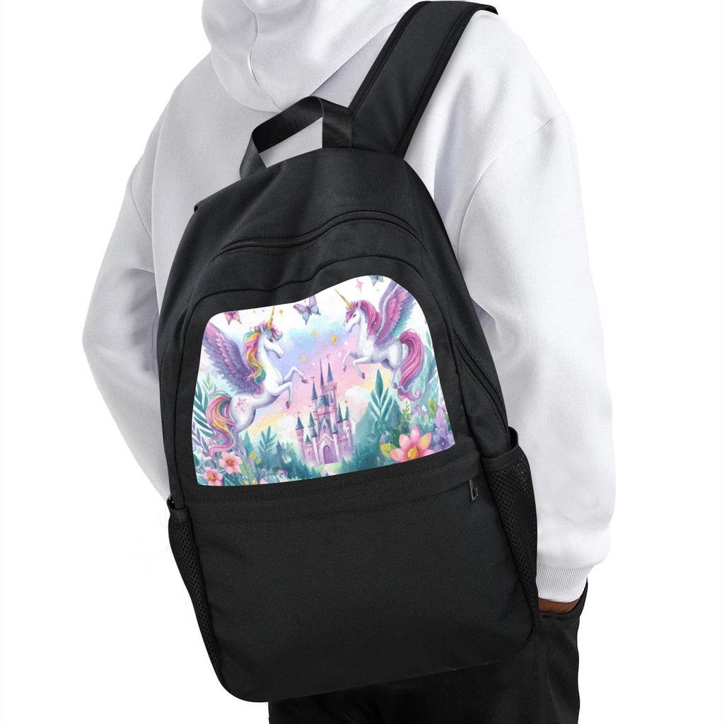 Purple Unicorns and Castle School Backpack | Upper Part Printing