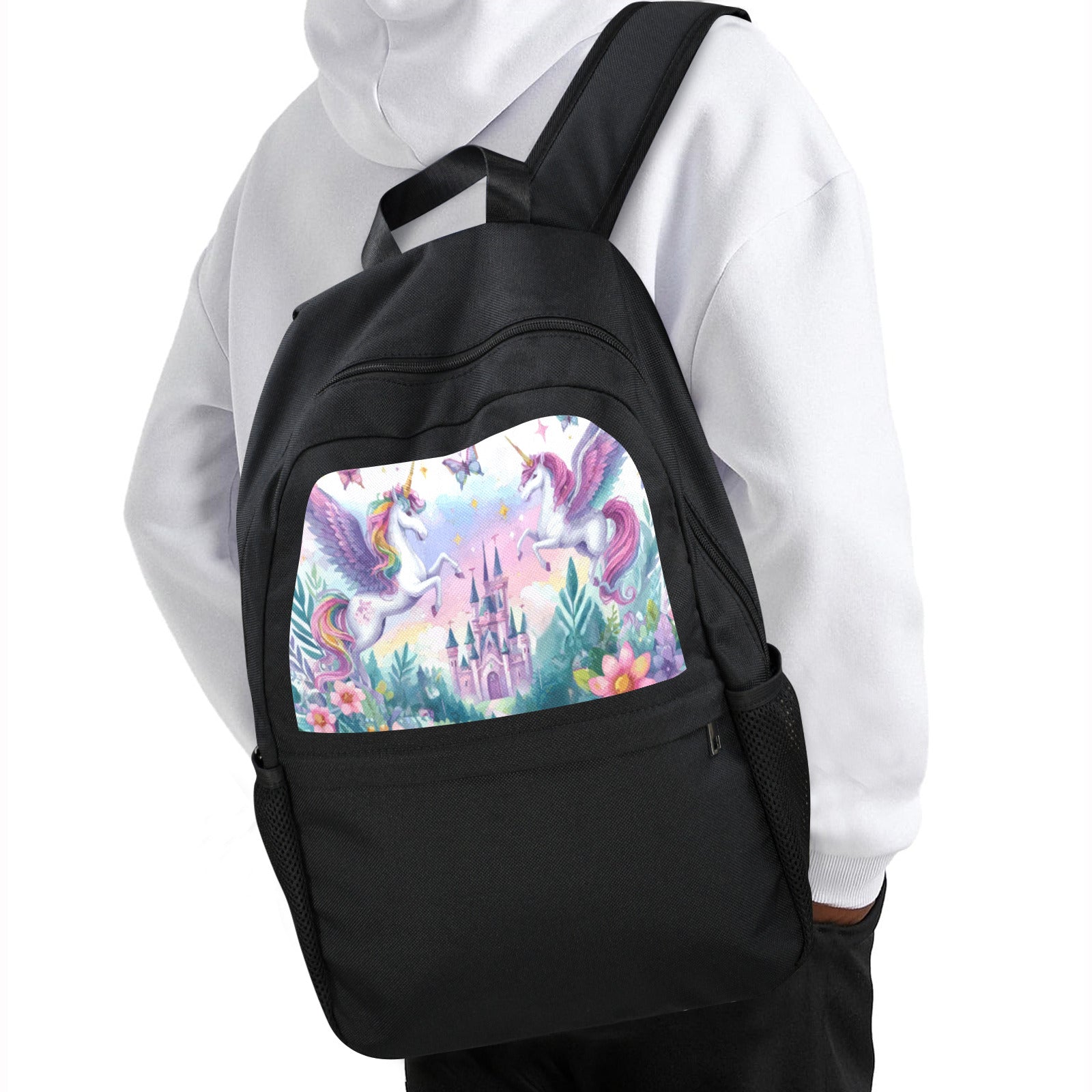 Purple Unicorns and Castle School Backpack | Upper Part Printing
