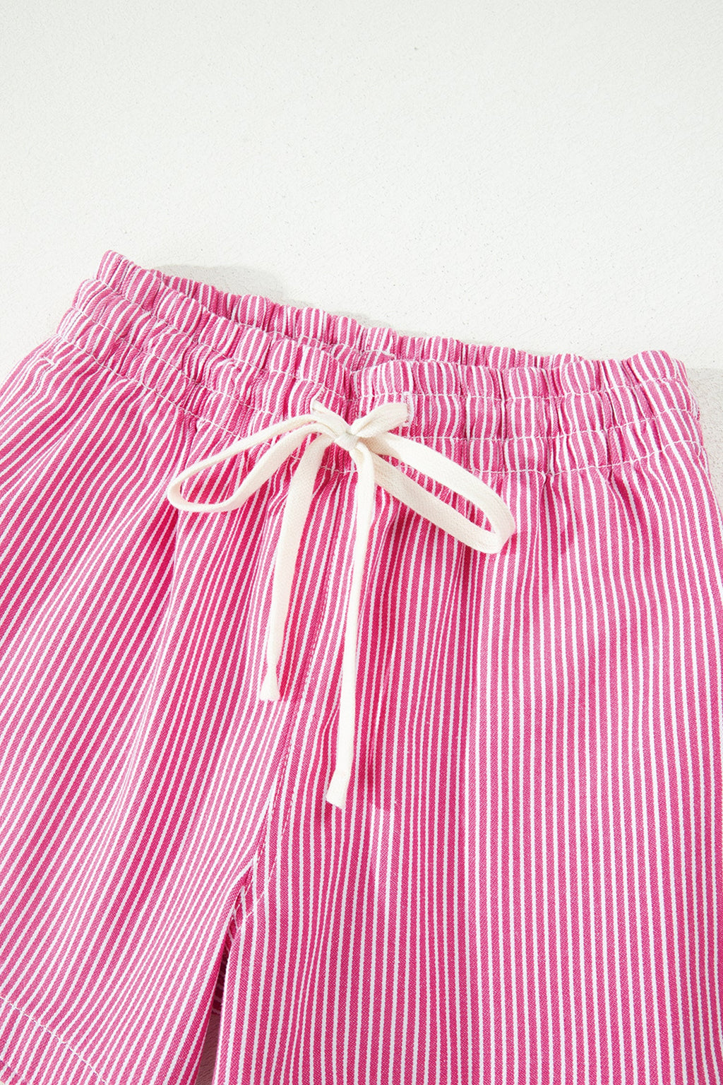 Stripe Denim Drawstring Elastic Waist Shorts