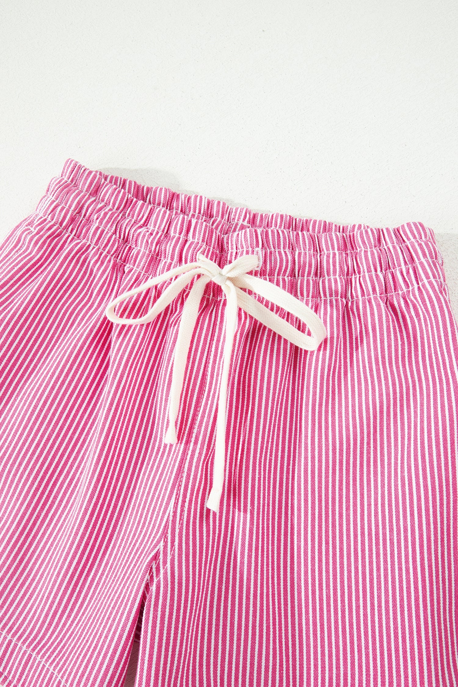 Stripe Denim Drawstring Elastic Waist Shorts