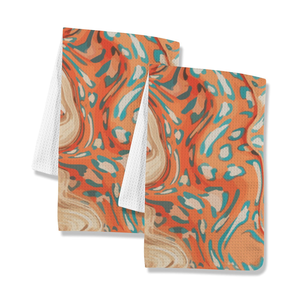 Orange Marble Kitchen Dish Towels - Pack of 2 (Made in USA)