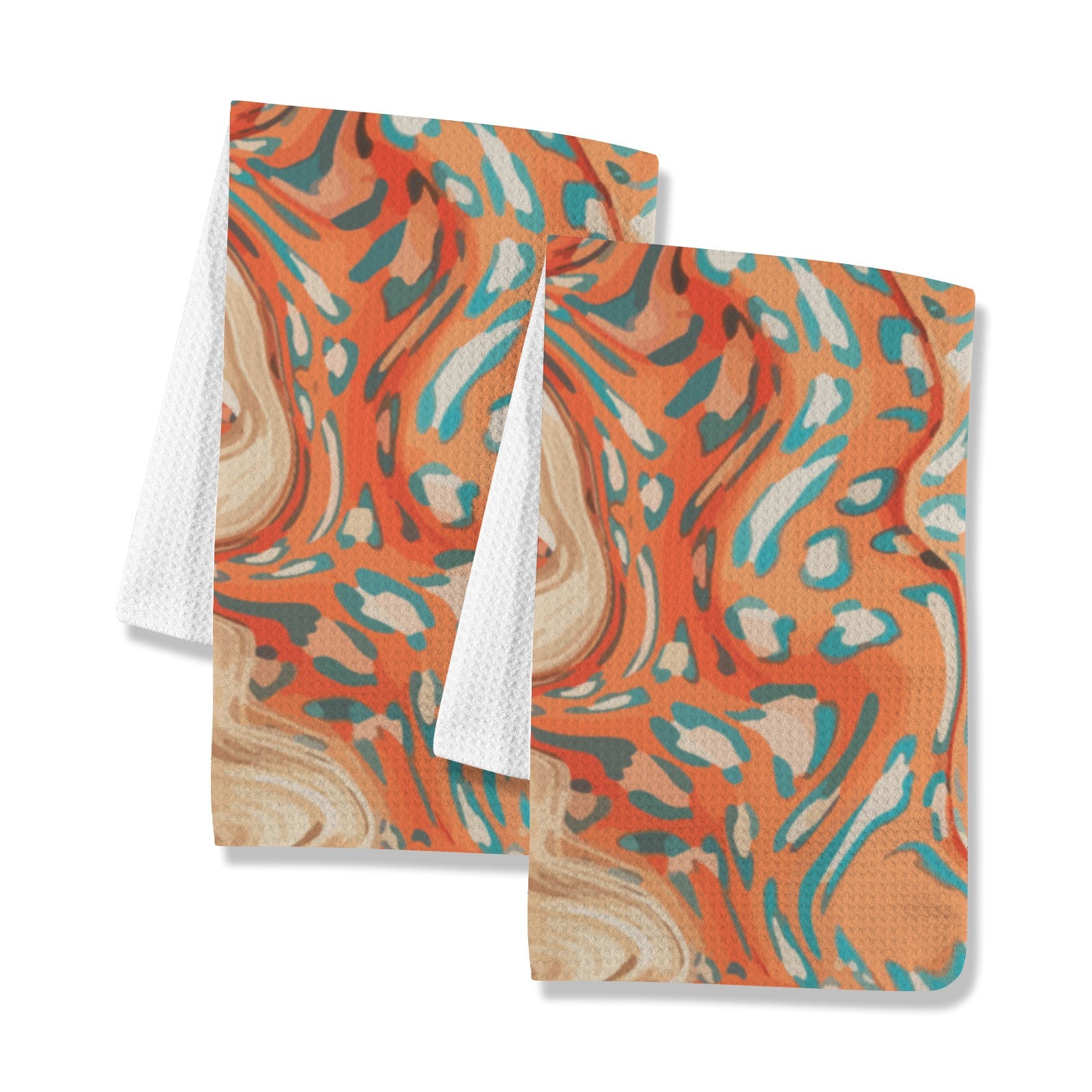 Orange Marble Kitchen Dish Towels - Pack of 2 (Made in USA)