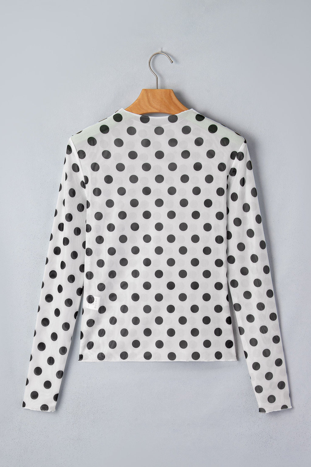 Polka Dot Mesh Long Sleeve Stand Neck Top