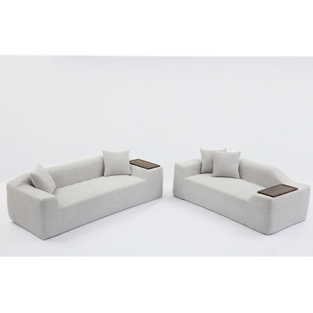[NEW ARRIVED] [VIDEO PROVIDED]2 Piece Boucle Cloud Sofa Set, Upholstered Sofa Set, Modern 3 Seater and 2 Seater Sofa  with MDF End Table for Living Room ,Apartment,3+2 couch,Boucle, Light Gray