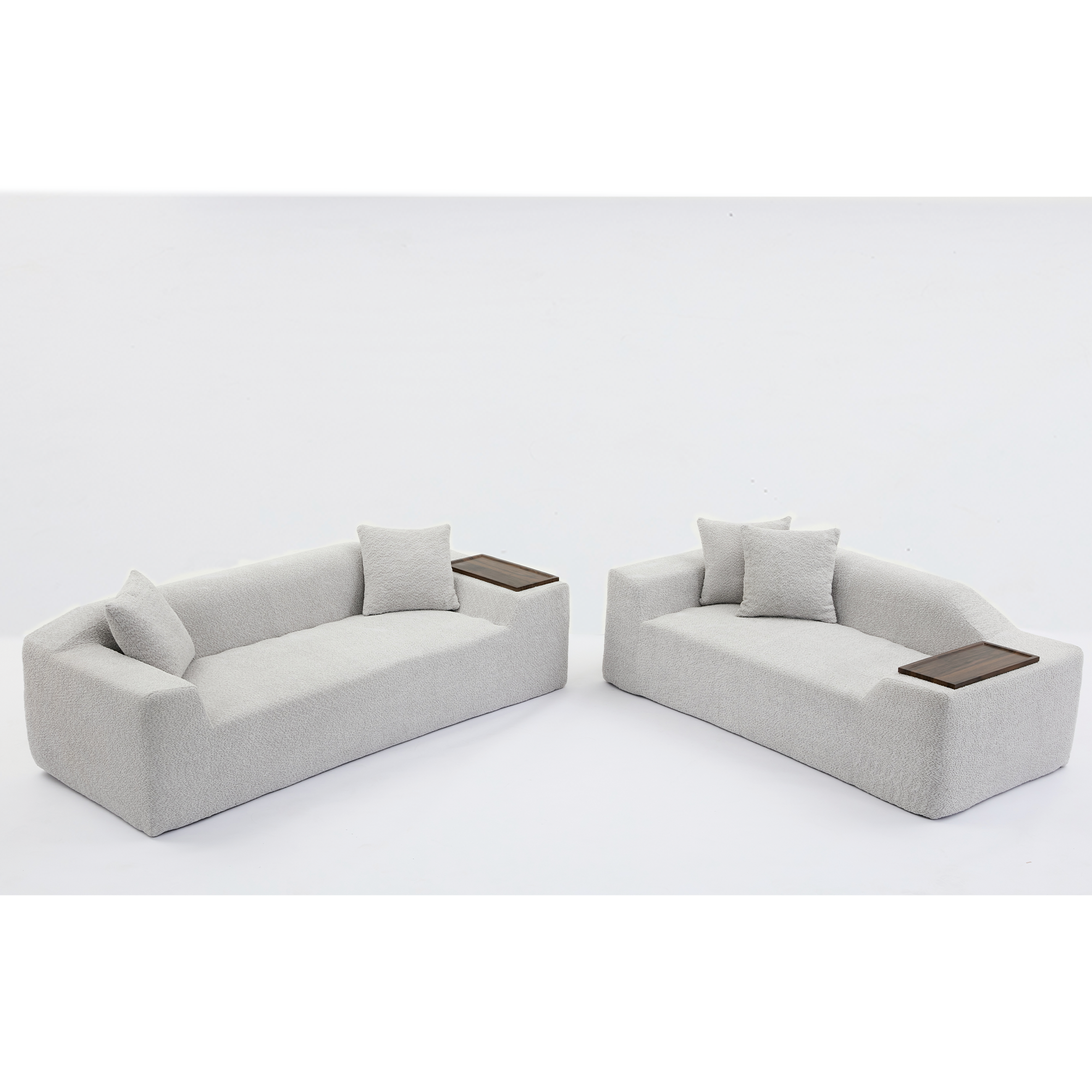 [NEW ARRIVED] [VIDEO PROVIDED]2 Piece Boucle Cloud Sofa Set, Upholstered Sofa Set, Modern 3 Seater and 2 Seater Sofa  with MDF End Table for Living Room ,Apartment,3+2 couch,Boucle, Light Gray