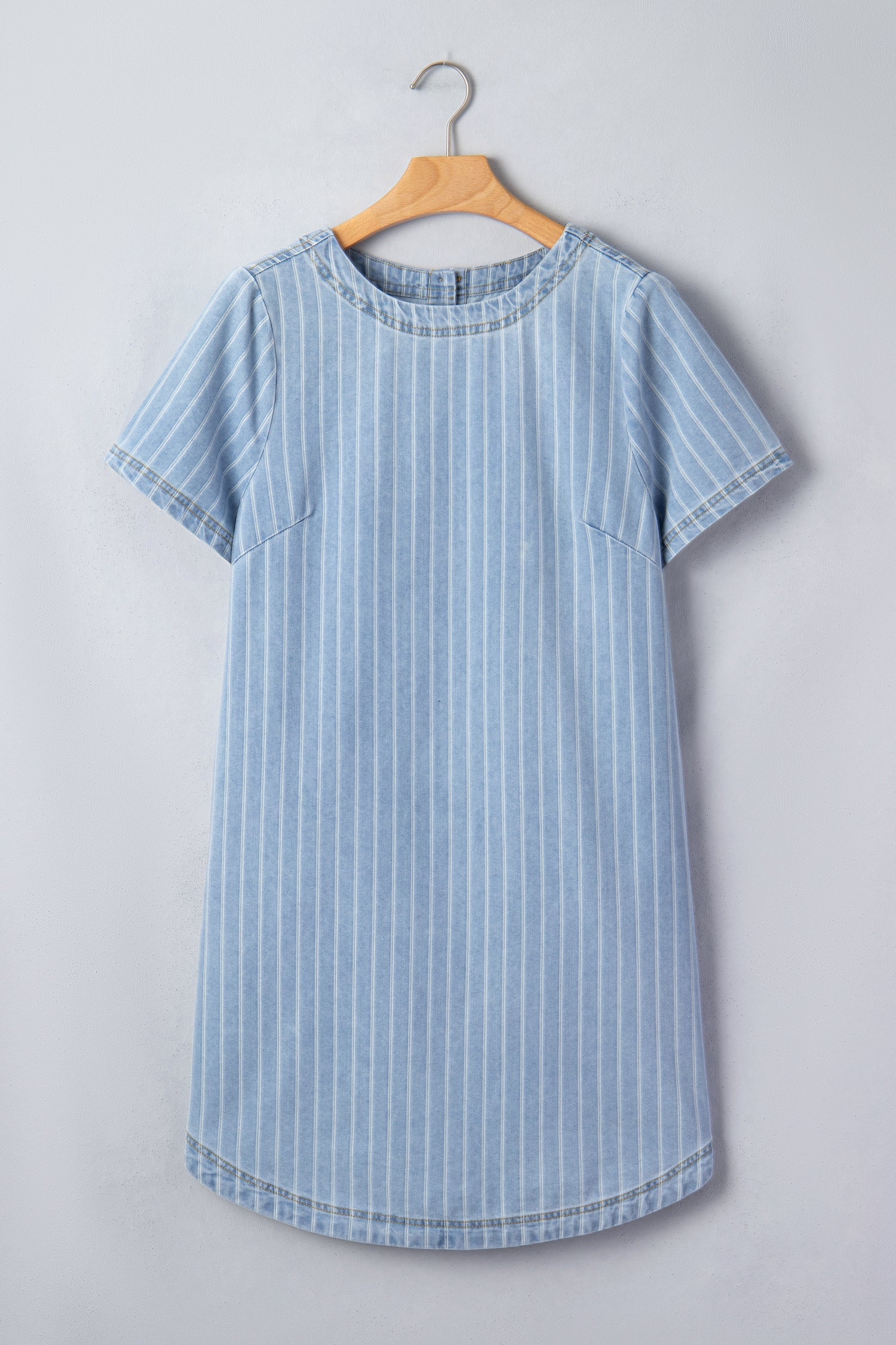 Stripe Denim Buttoned Back Mini T-Shirt Dress