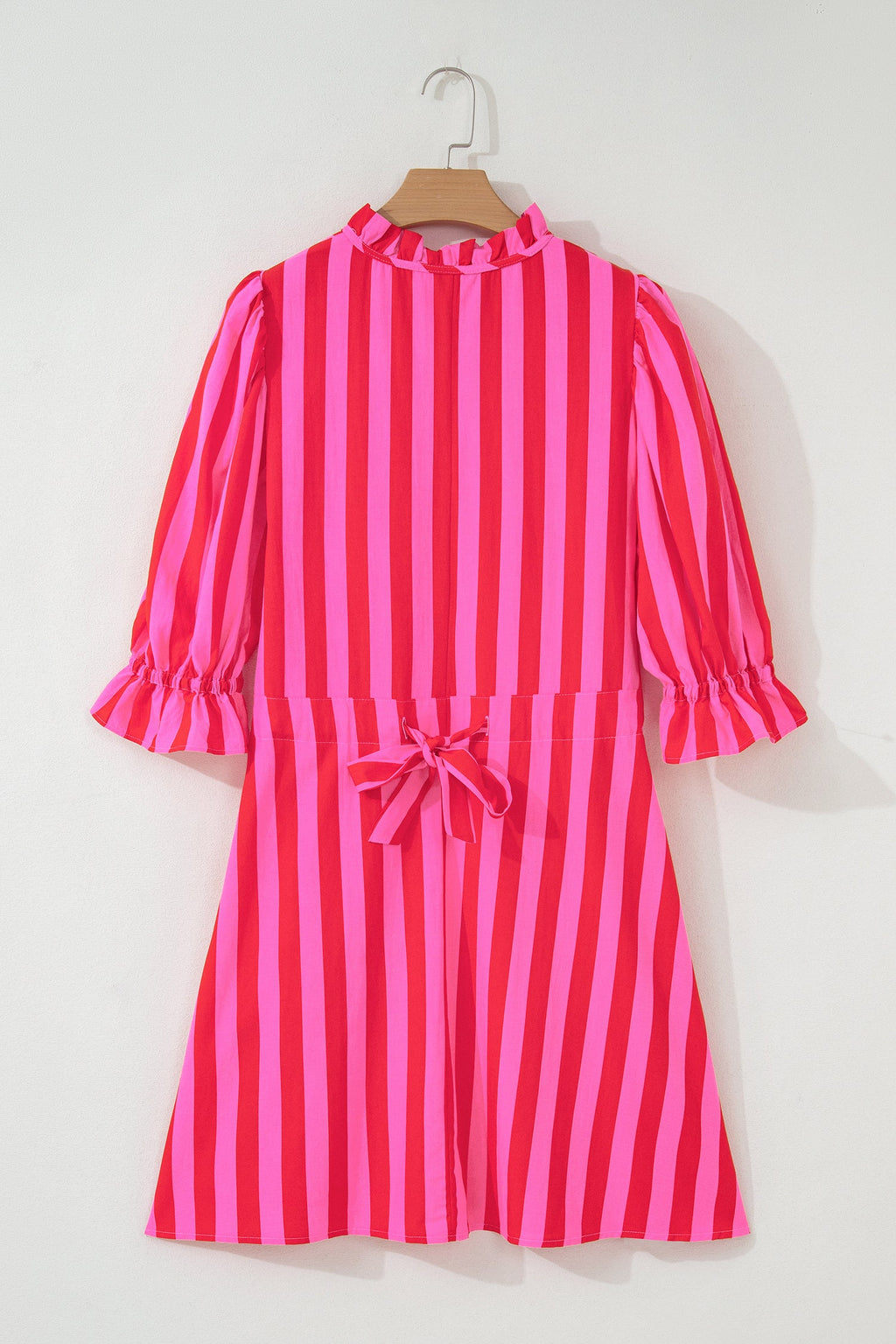 Plus Size Stripe Frilled Collar Button Mini Dress