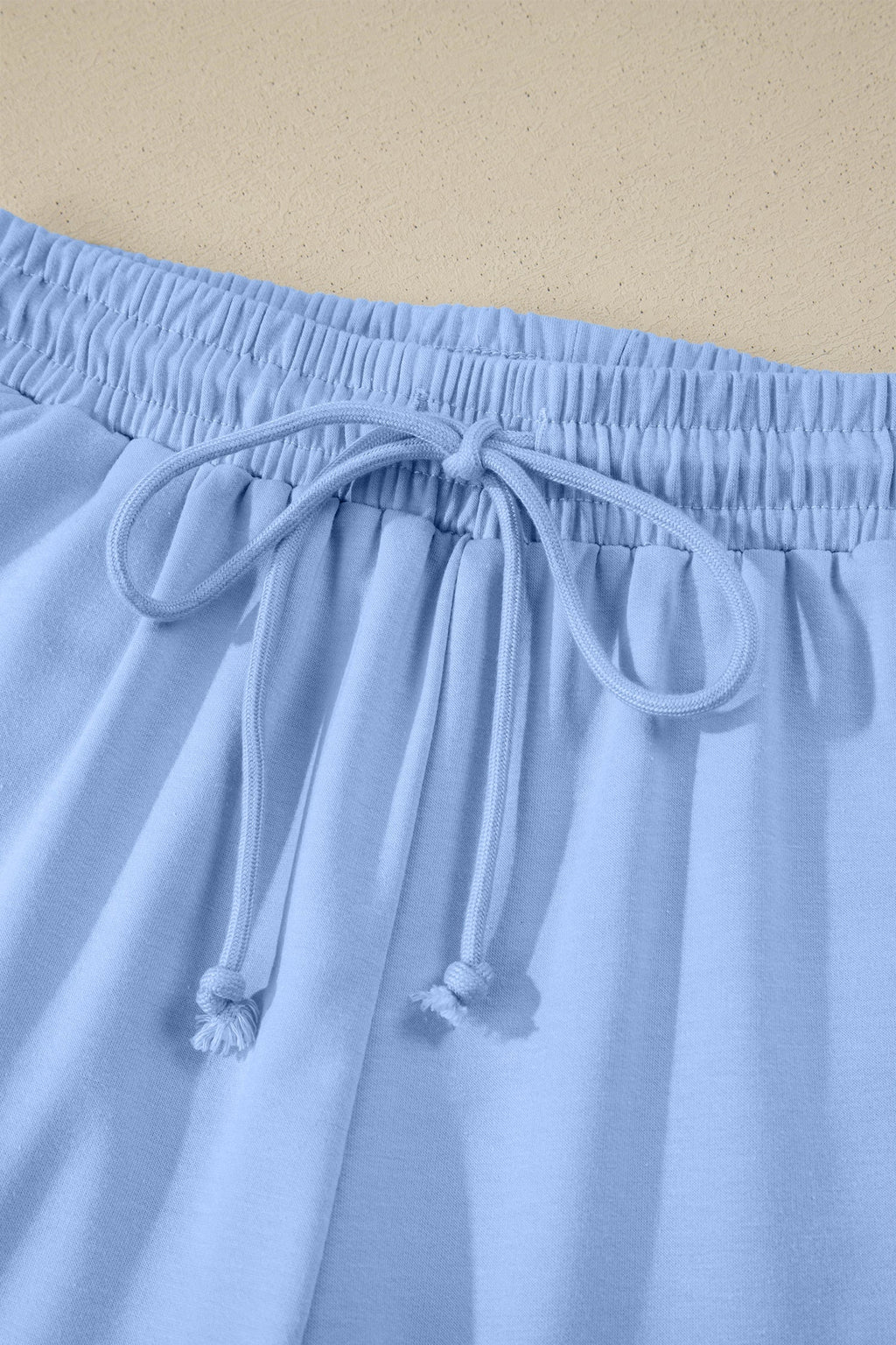 Solid Collared V-Neck Tee & Drawstring Shorts Set