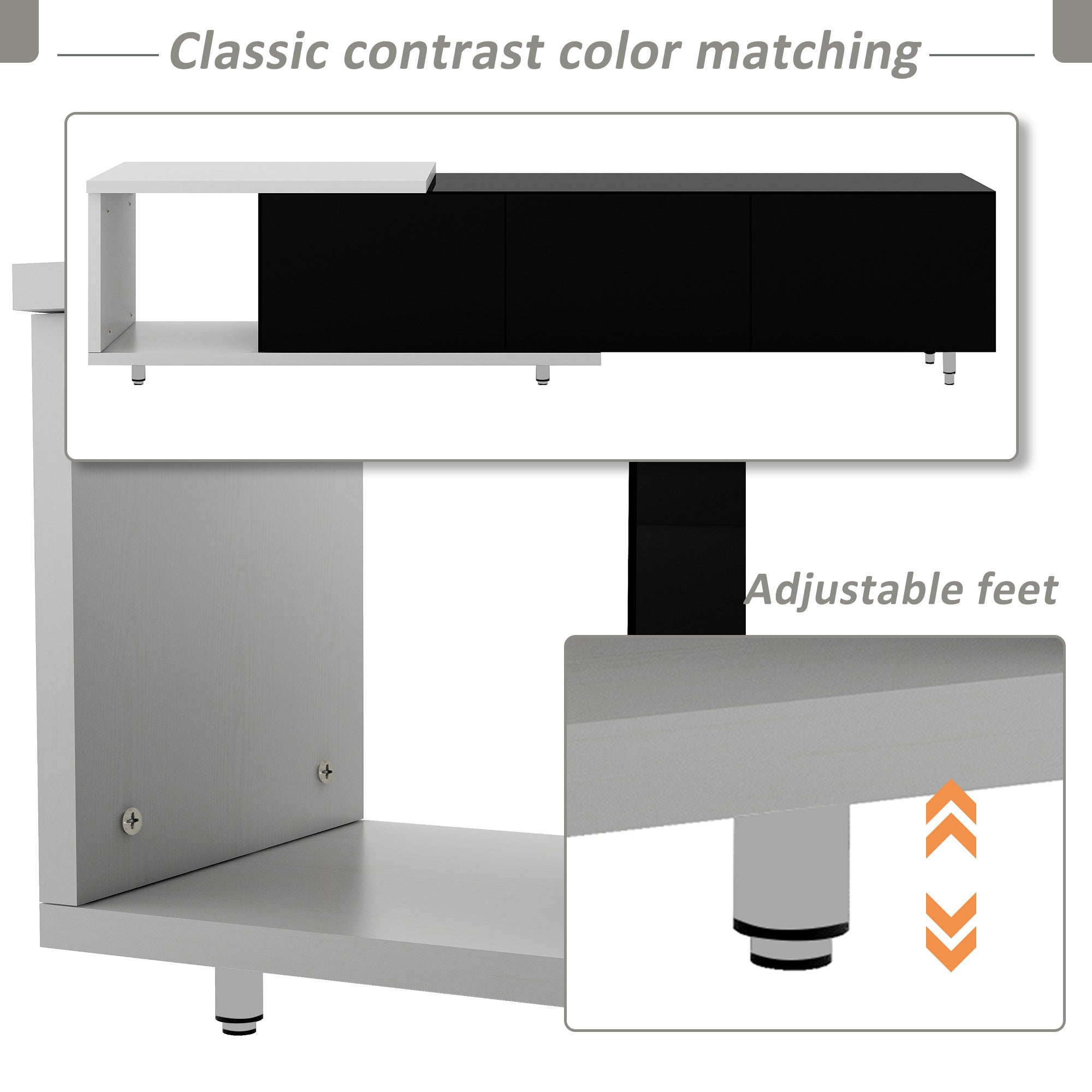 U-Can 70.1''-100'' Modern Stylish  TV Stand  TV Cabinet for 80+inch TV, White+Black, (Old SKU:WF299723AAB)