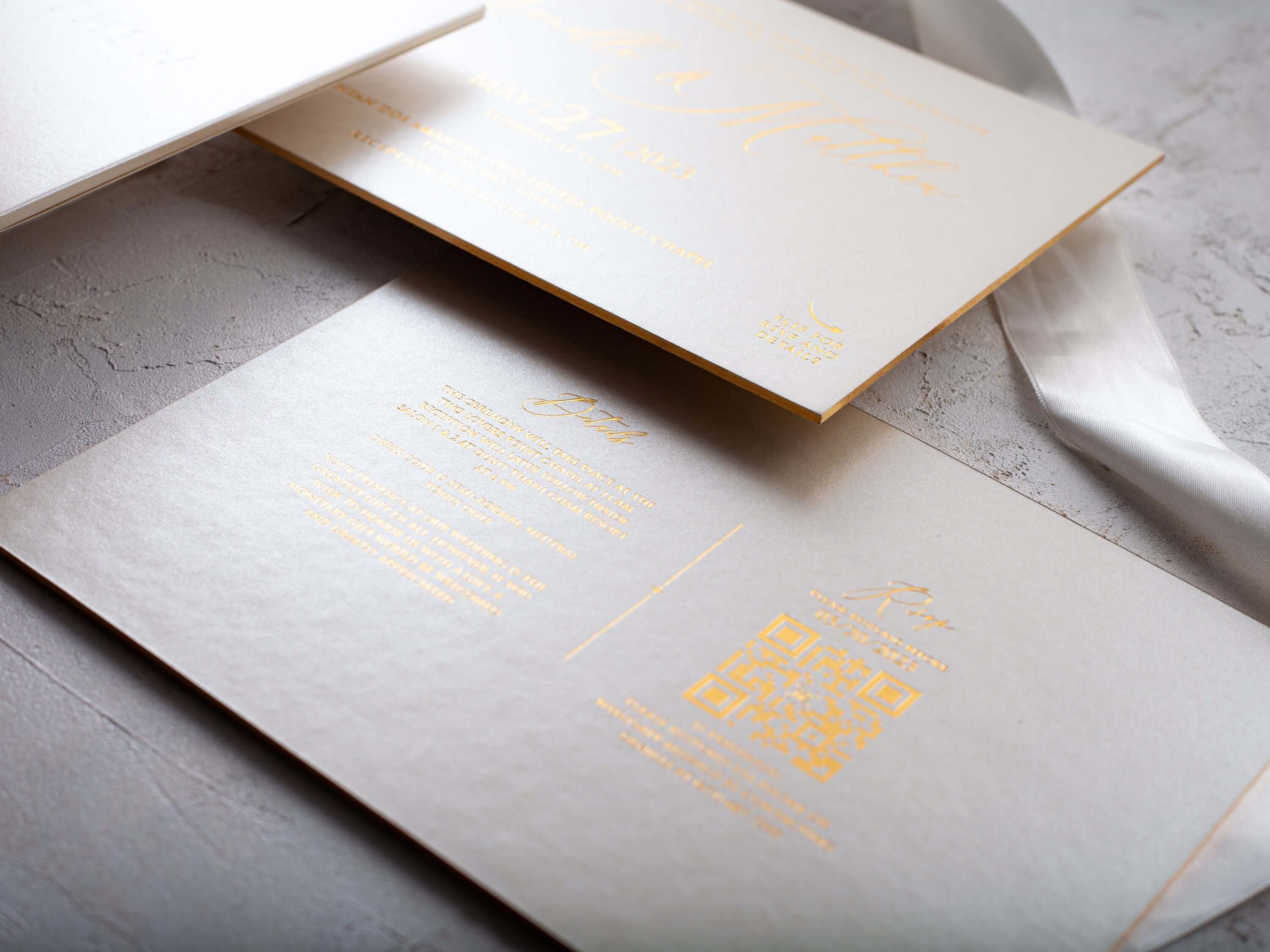 Ivory and Gold Embossed Wedding Invitations