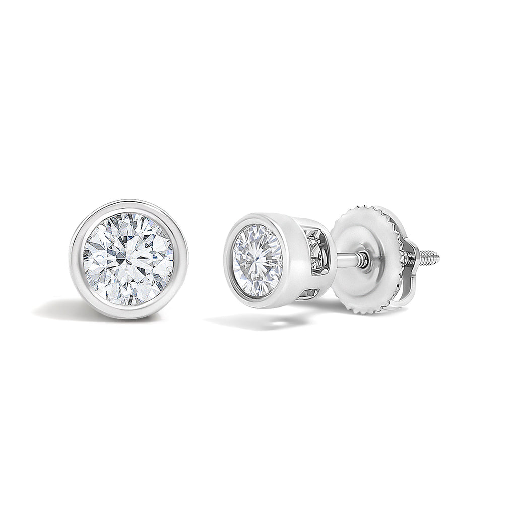 14K White Gold 1/2 Cttw Lab Grown Diamond Bezel Solitaire Stud Earrings