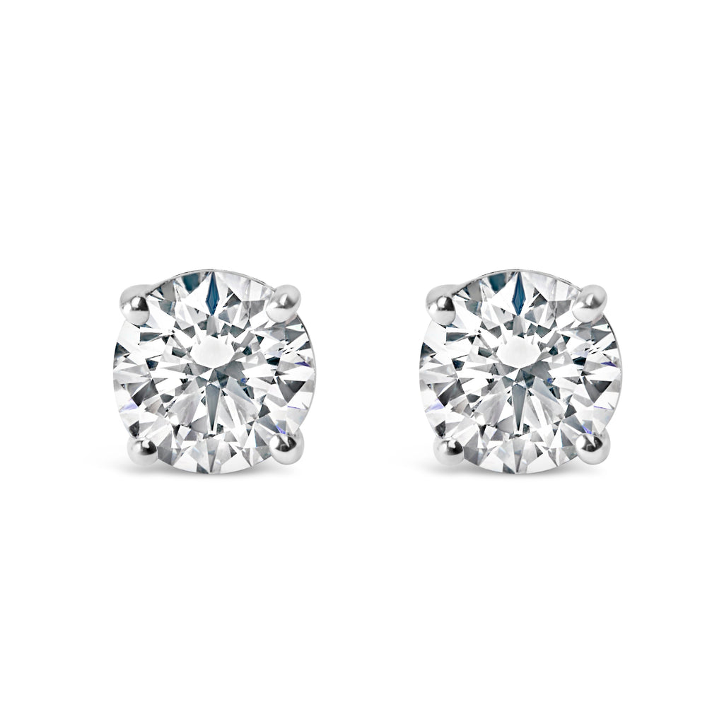 14K White Gold 1.0 Cttw Round Brilliant Cut Lab Grown White Diamond 4-Prong Classic Solitaire Stud Earrings (F-G Color, VS1-VS2 Clarity)