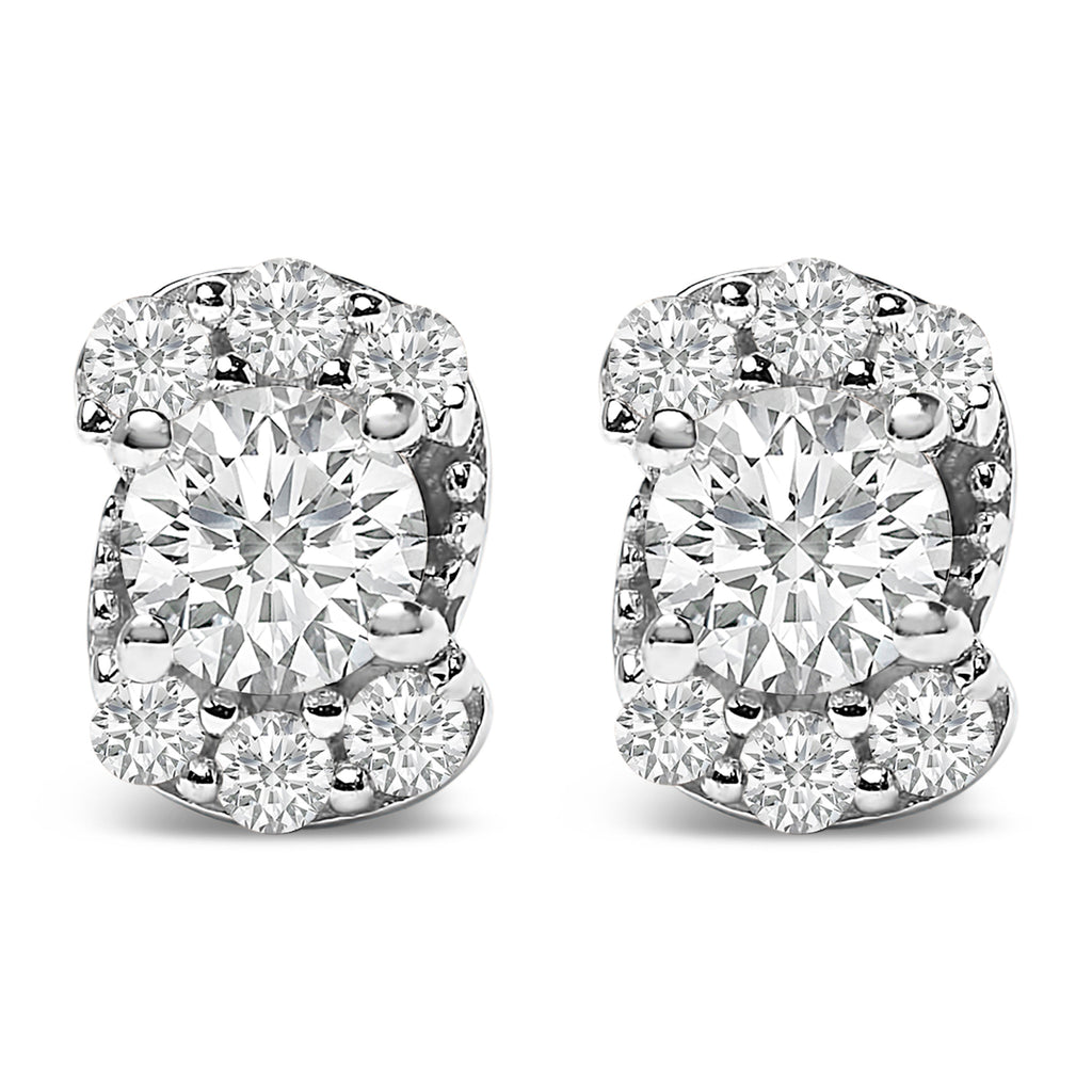 Sterling Silver 1/3 Cttw Lab Grown Diamond Halo Swirl Stud Earrings
