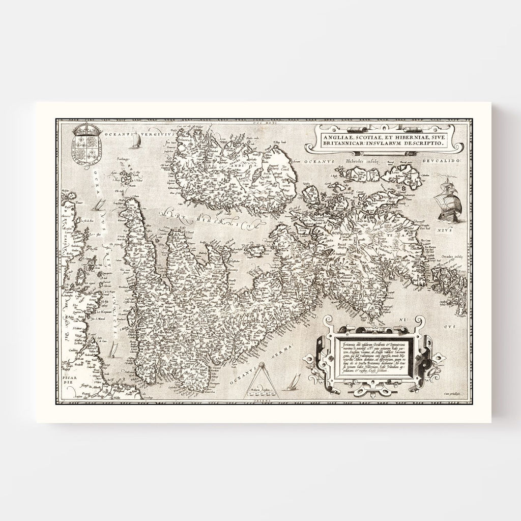 Vintage Map of England, Scotland, Ireland 1570