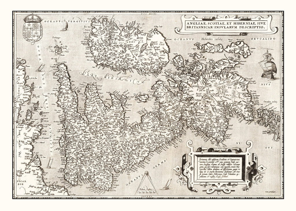 Vintage Map of England, Scotland, Ireland 1570