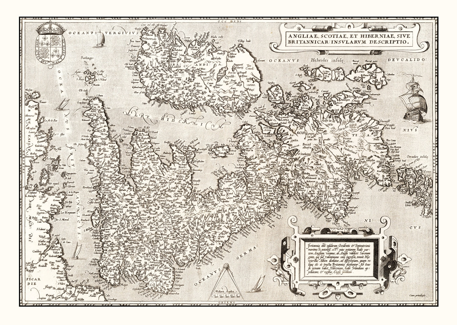 Vintage Map of England, Scotland, Ireland 1570