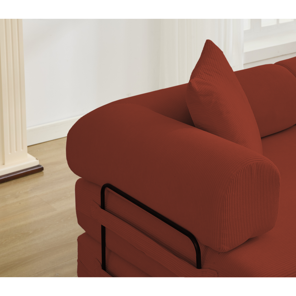 [NEW ARRIVED] [VIDEO PROVIDED] 78.5' Folding Convertible Out Sleeper Sofa Bed,5-in-1 DIY Combination Convertible  Sofa, 3 seat, Folding Sleeper Sofa, King Size , Bedroom,Apartment,Corduroy,Ancora Red