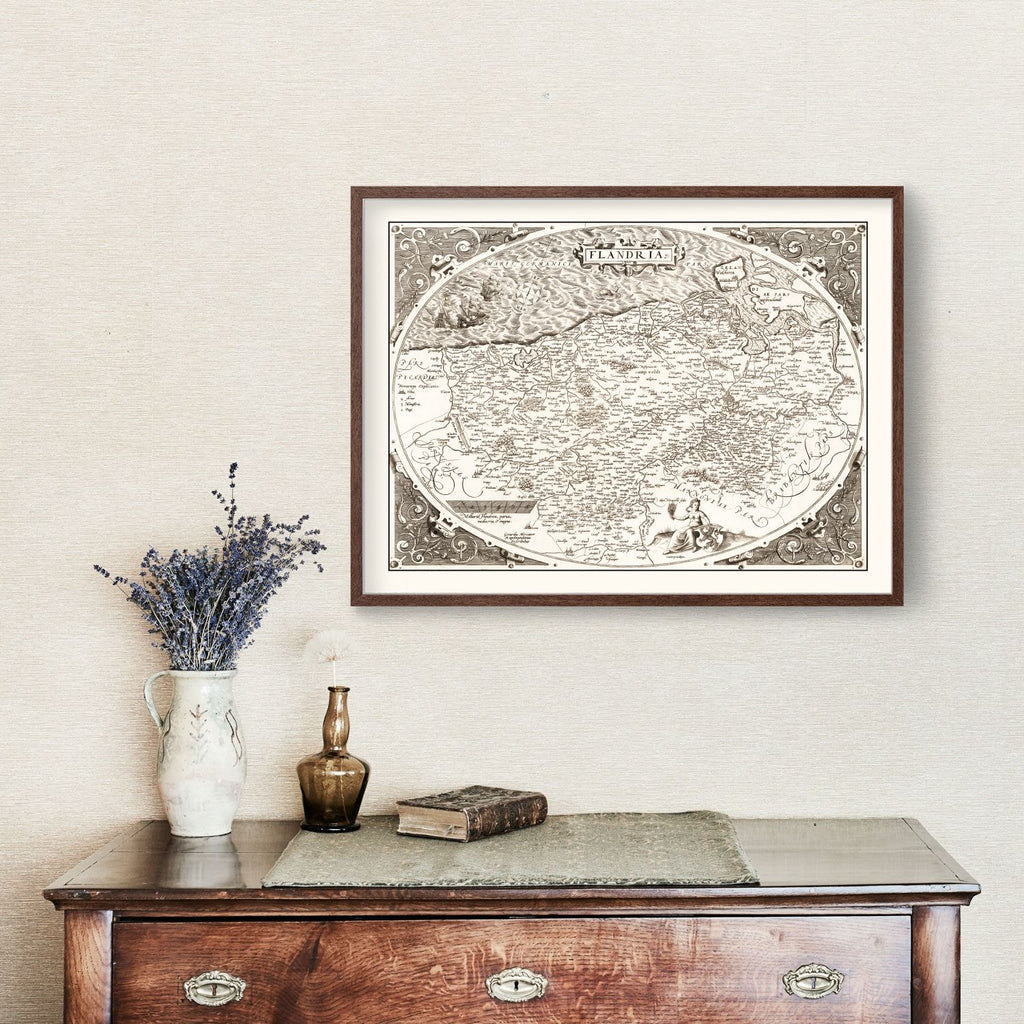 Vintage Map of Flanders, Belgium 1570