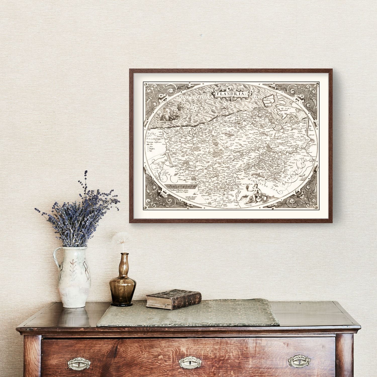 Vintage Map of Flanders, Belgium 1570