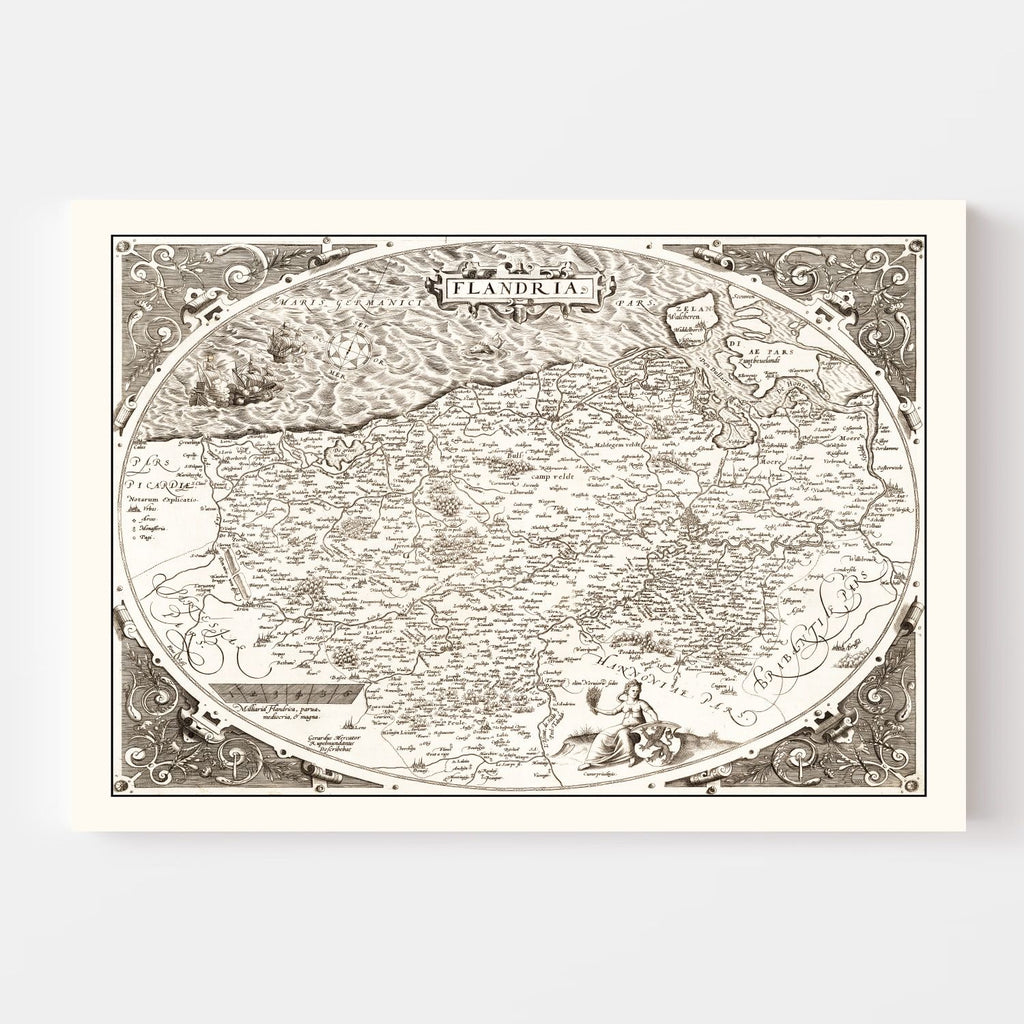 Vintage Map of Flanders, Belgium 1570