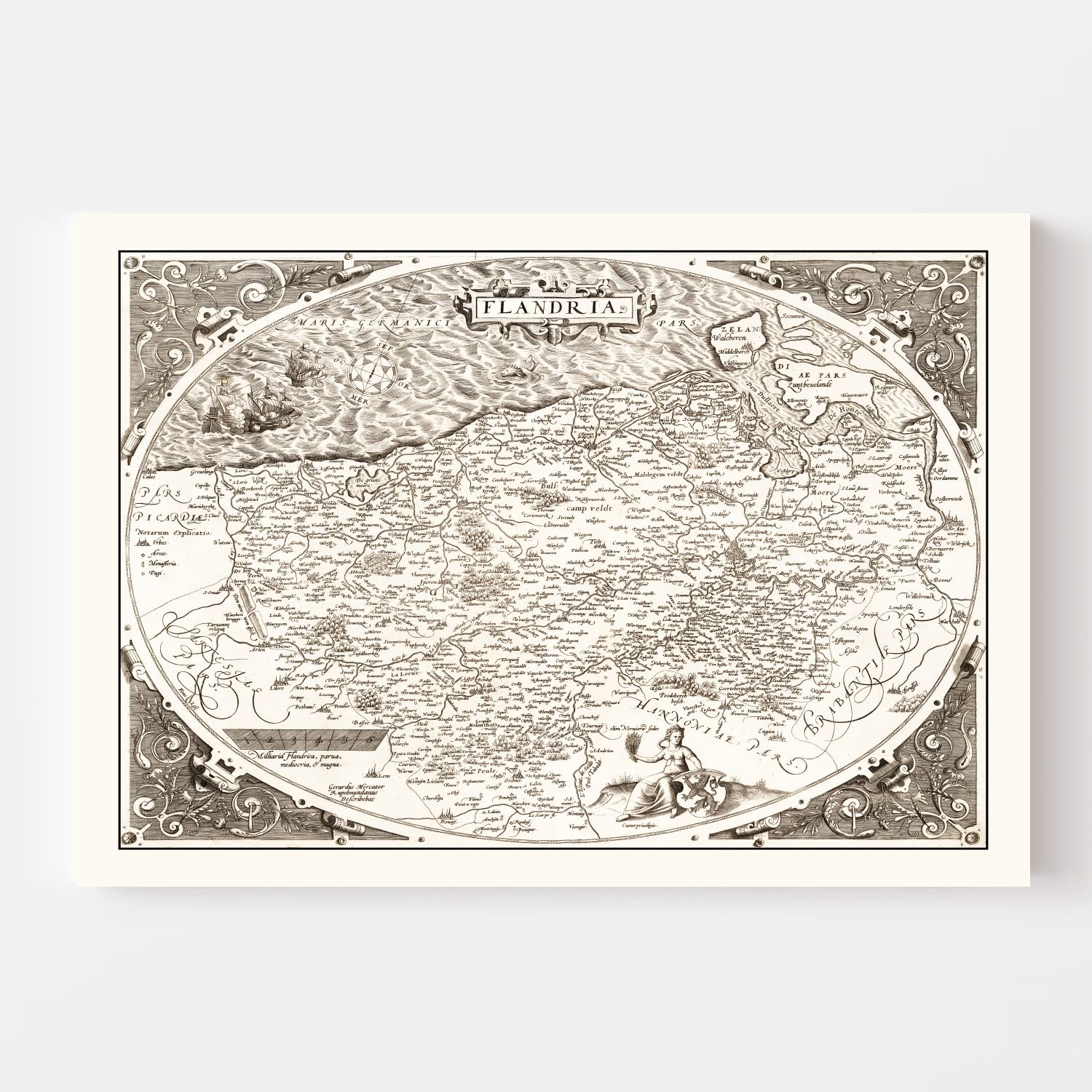 Vintage Map of Flanders, Belgium 1570