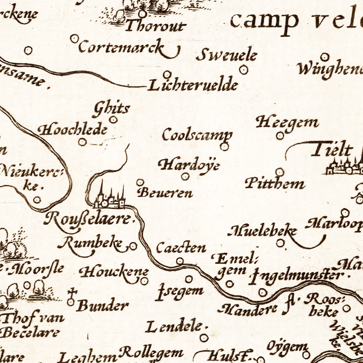 Vintage Map of Flanders, Belgium 1570