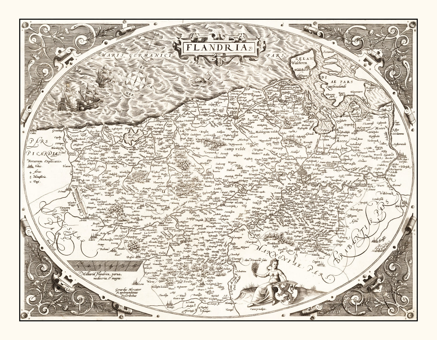 Vintage Map of Flanders, Belgium 1570