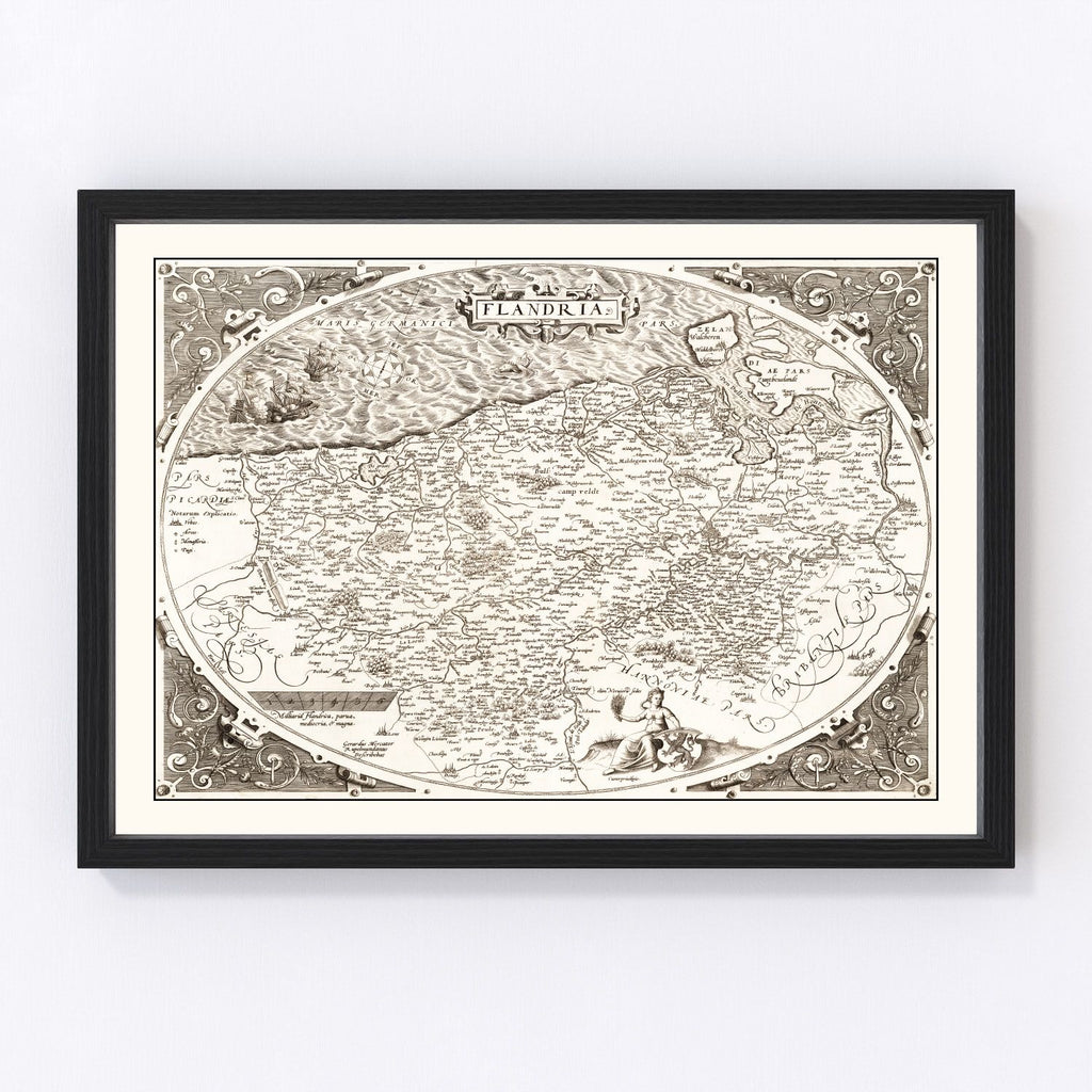 Vintage Map of Flanders, Belgium 1570