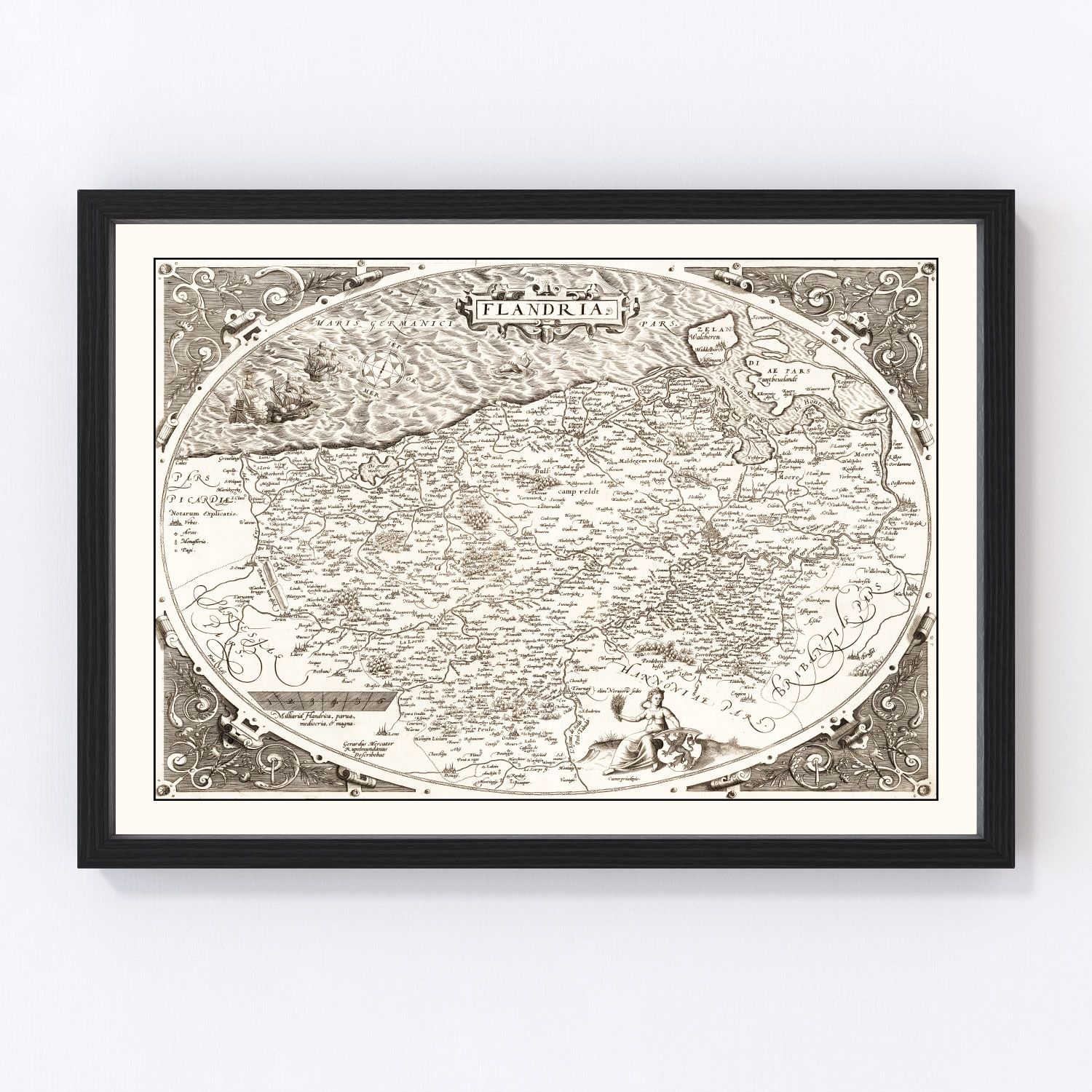 Vintage Map of Flanders, Belgium 1570