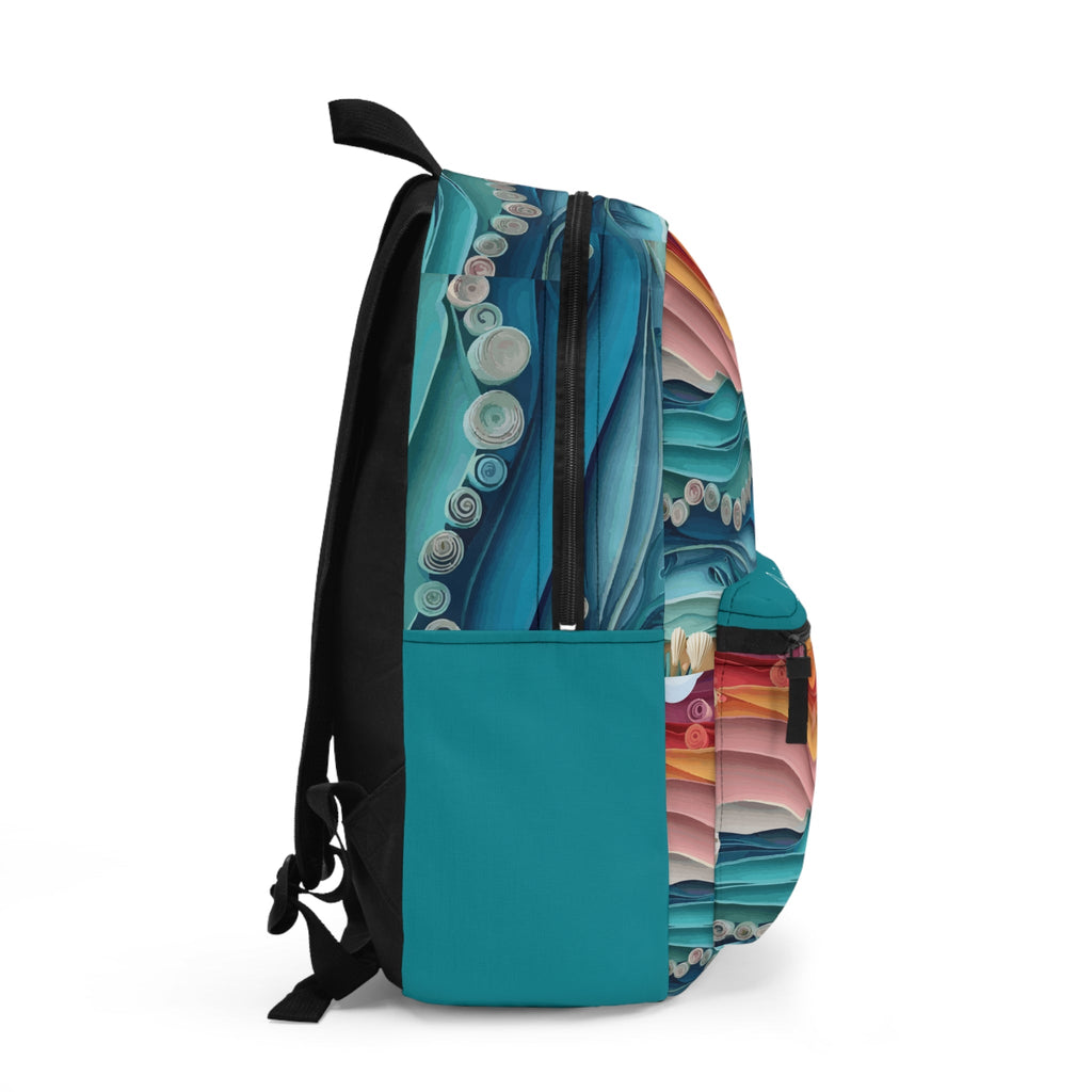Tropical Origami Colorful Beachy Waves Personalized Backpack, Custom School Bag, Tropical Vibes Daypack, Gift for Students, Travel Essentials