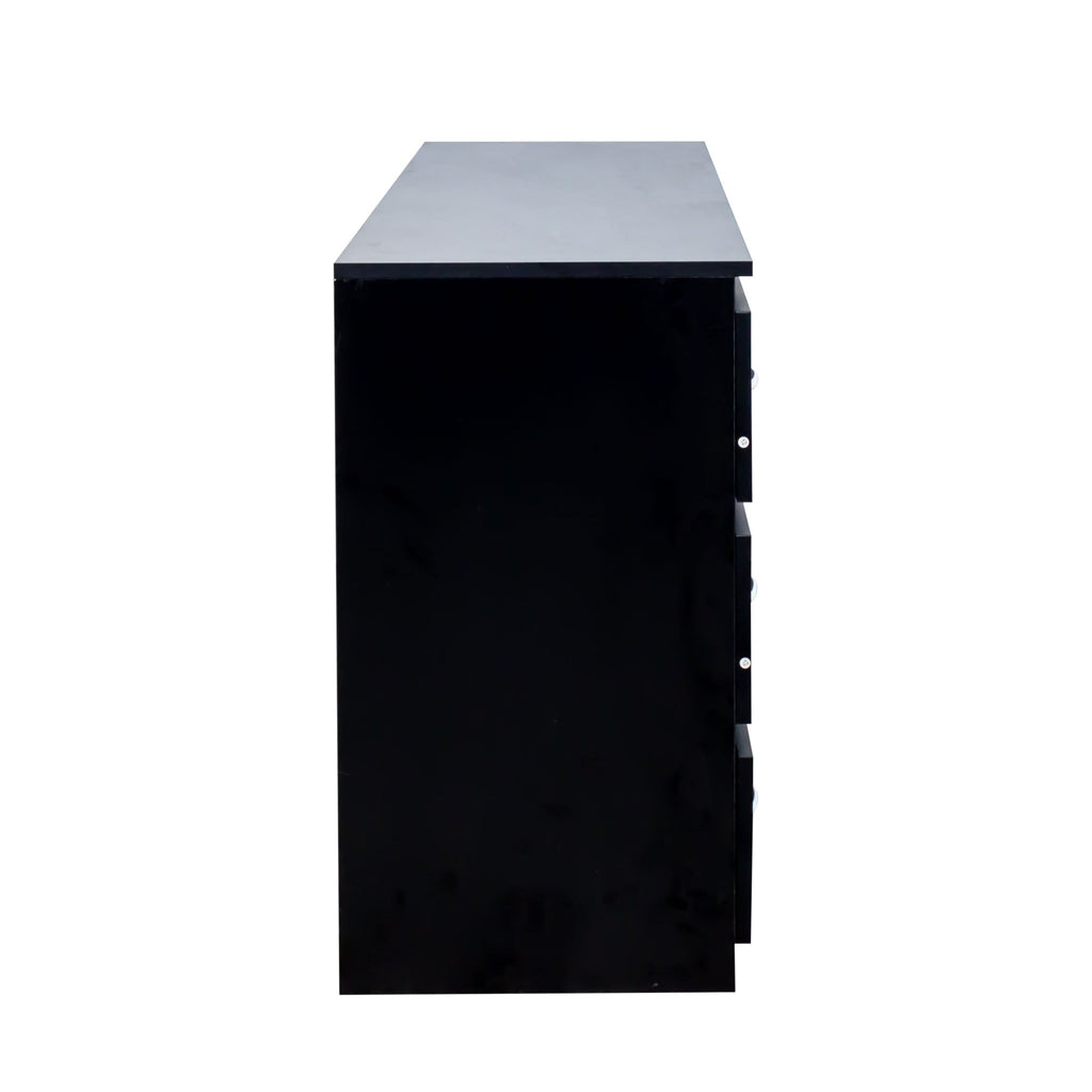 Modern black side cabinet with 6 drawers ,  Wood Chest of Drawers with Metal Handle,  Storage Organizer for Living Room , Bedroom or Hallway, Black