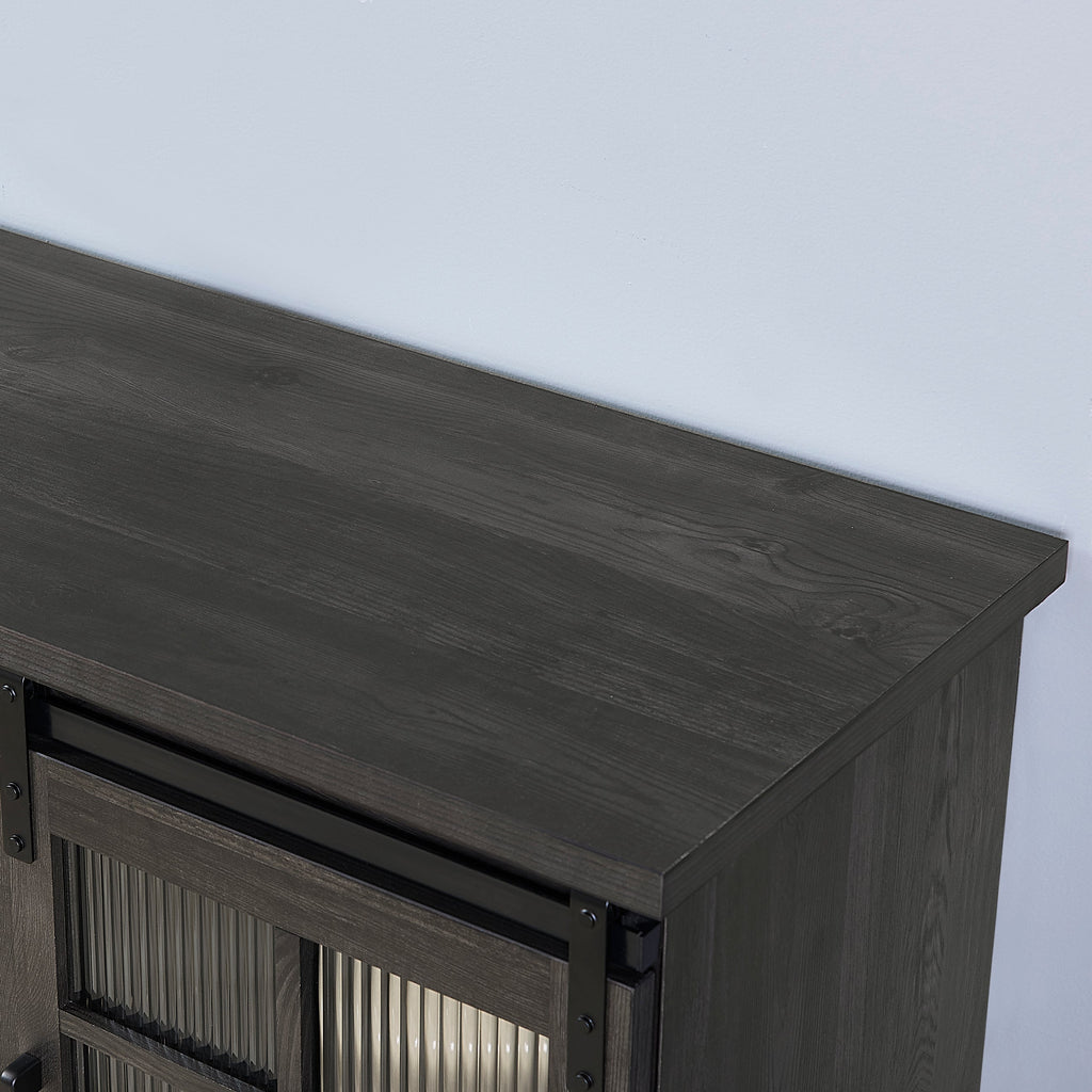 Multipurpose Sliding Door TV Stand Large Storage Cabinet with 2 Sliding Fluted Glass Doors, TV Up to 65'', TV Desk Storage Rack with 23' Fireplace TV Stand, Charcoal GREY, 59.13'W*15.94'D*27.8'H