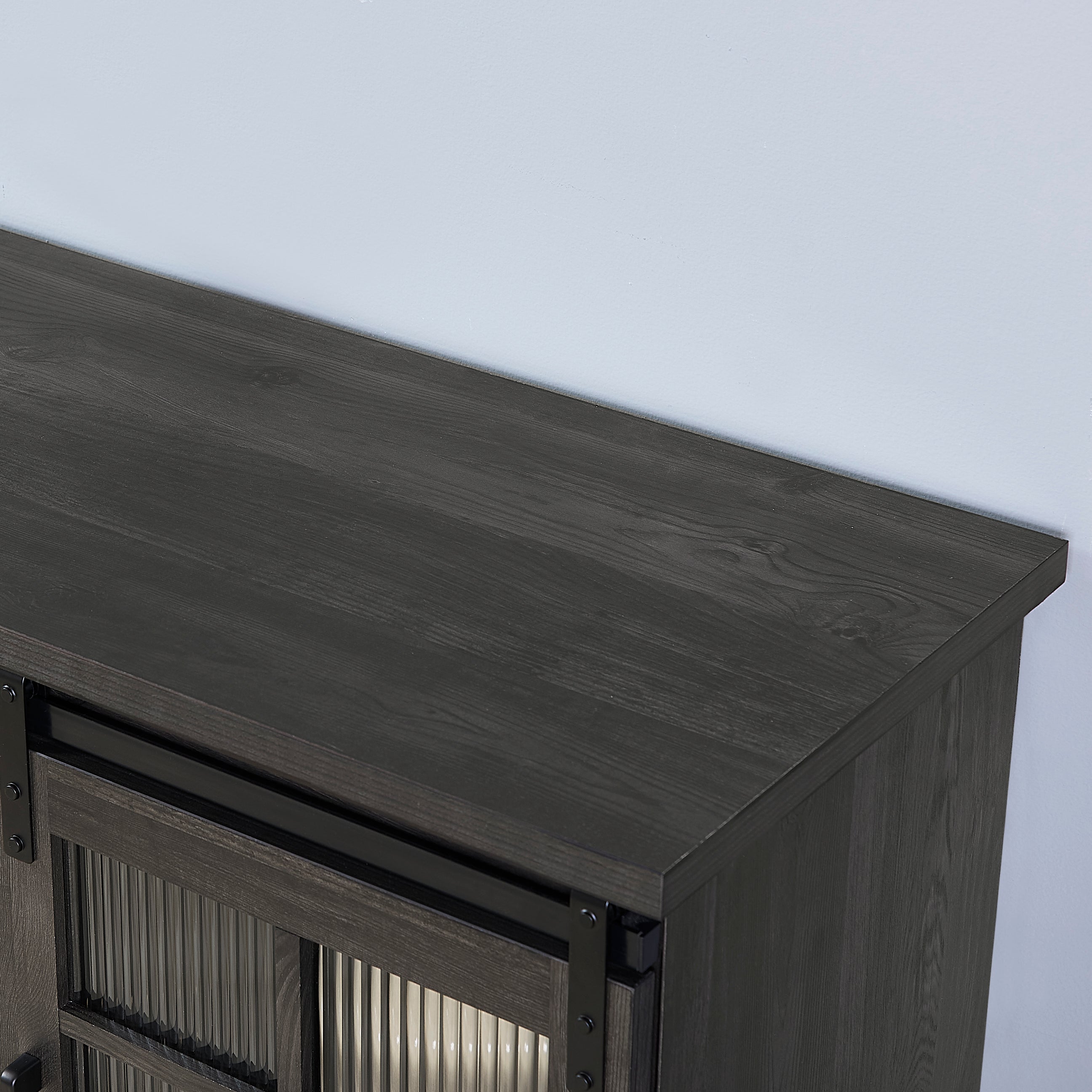 Multipurpose Sliding Door TV Stand Large Storage Cabinet with 2 Sliding Fluted Glass Doors, TV Up to 65'', TV Desk Storage Rack with 23' Fireplace TV Stand, Charcoal GREY, 59.13'W*15.94'D*27.8'H