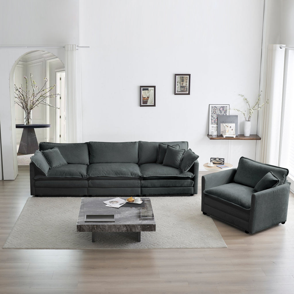 2-Piece Upholstered Sofa, Living Room Sectional Sofa Set Modern Sofa Couches Set , Deep Seat Sofa for Living Room Apartment, 1+3 Seat Gray Chenille