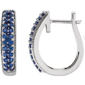 14K White Gold Natural Blue Sapphire 18.5 mm Hoop Earrings
