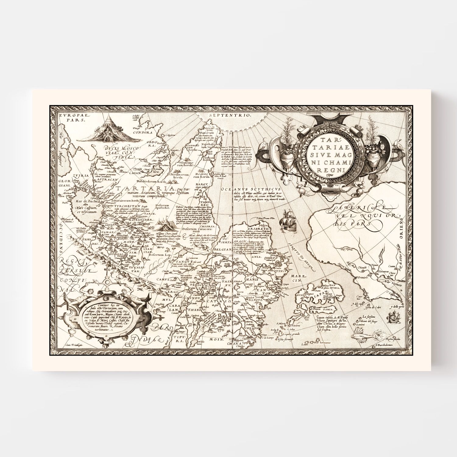 Vintage Map of Russia, Japan & China 1570