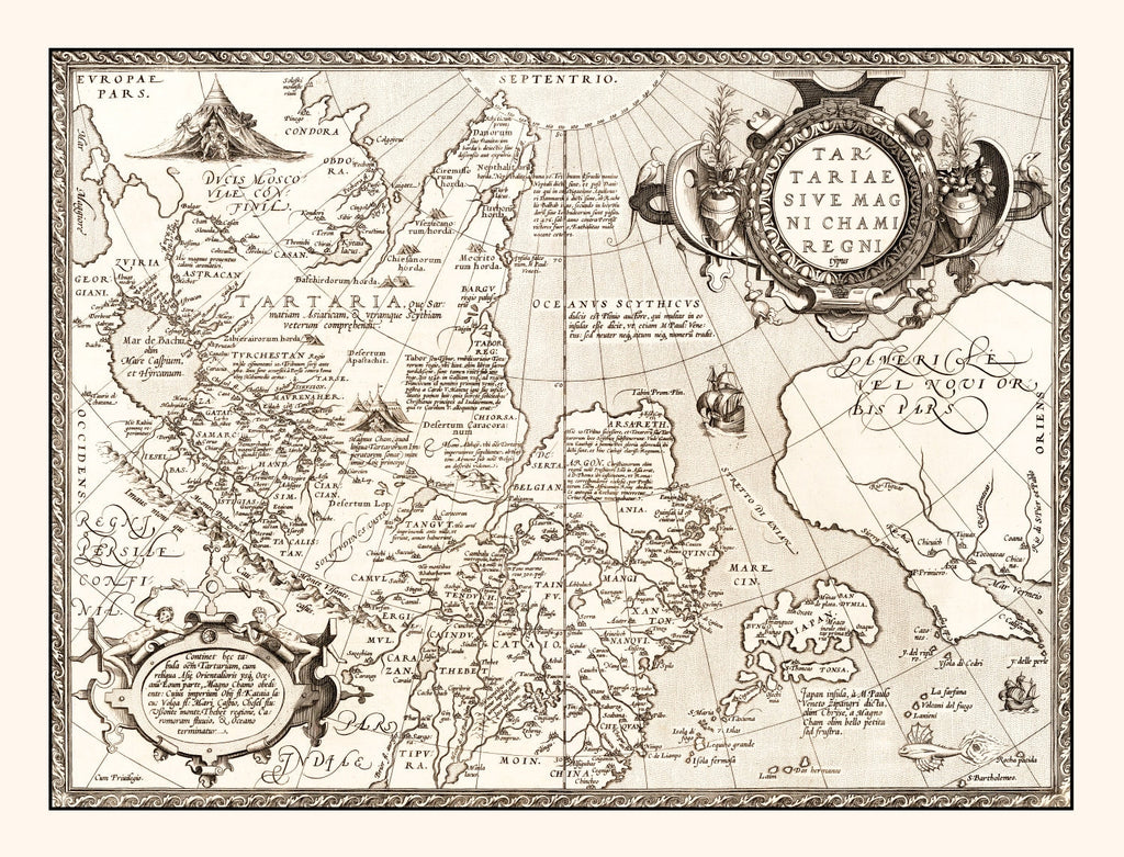 Vintage Map of Russia, Japan & China 1570