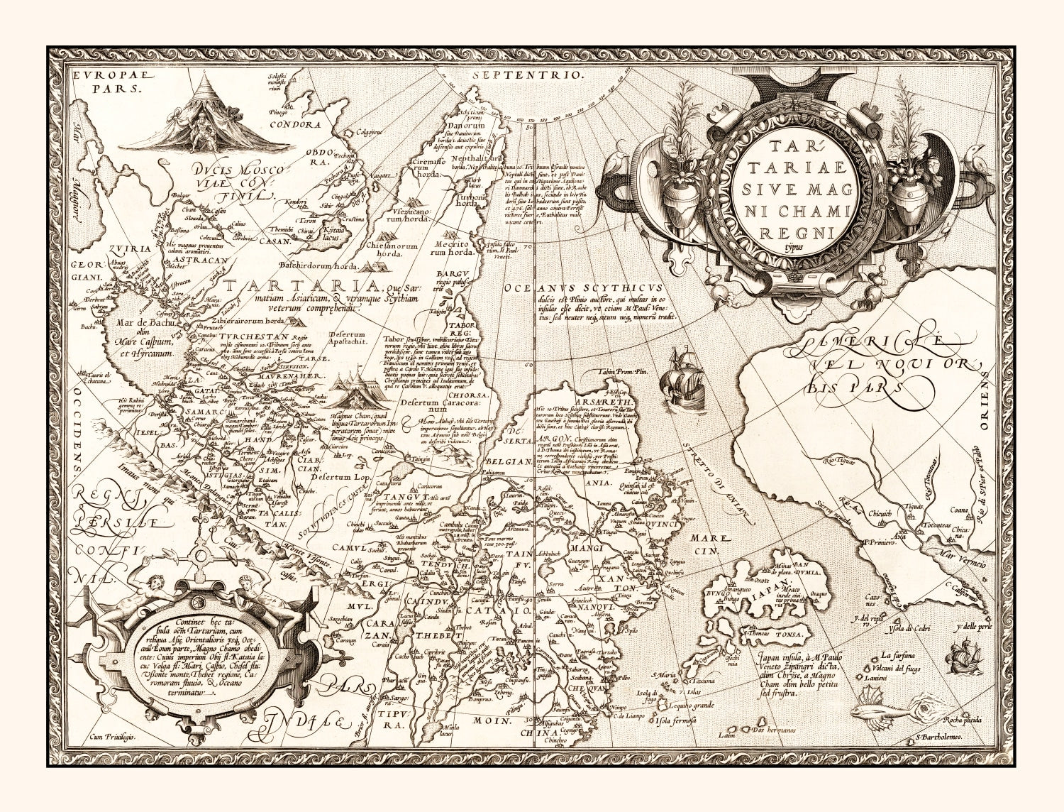Vintage Map of Russia, Japan & China 1570