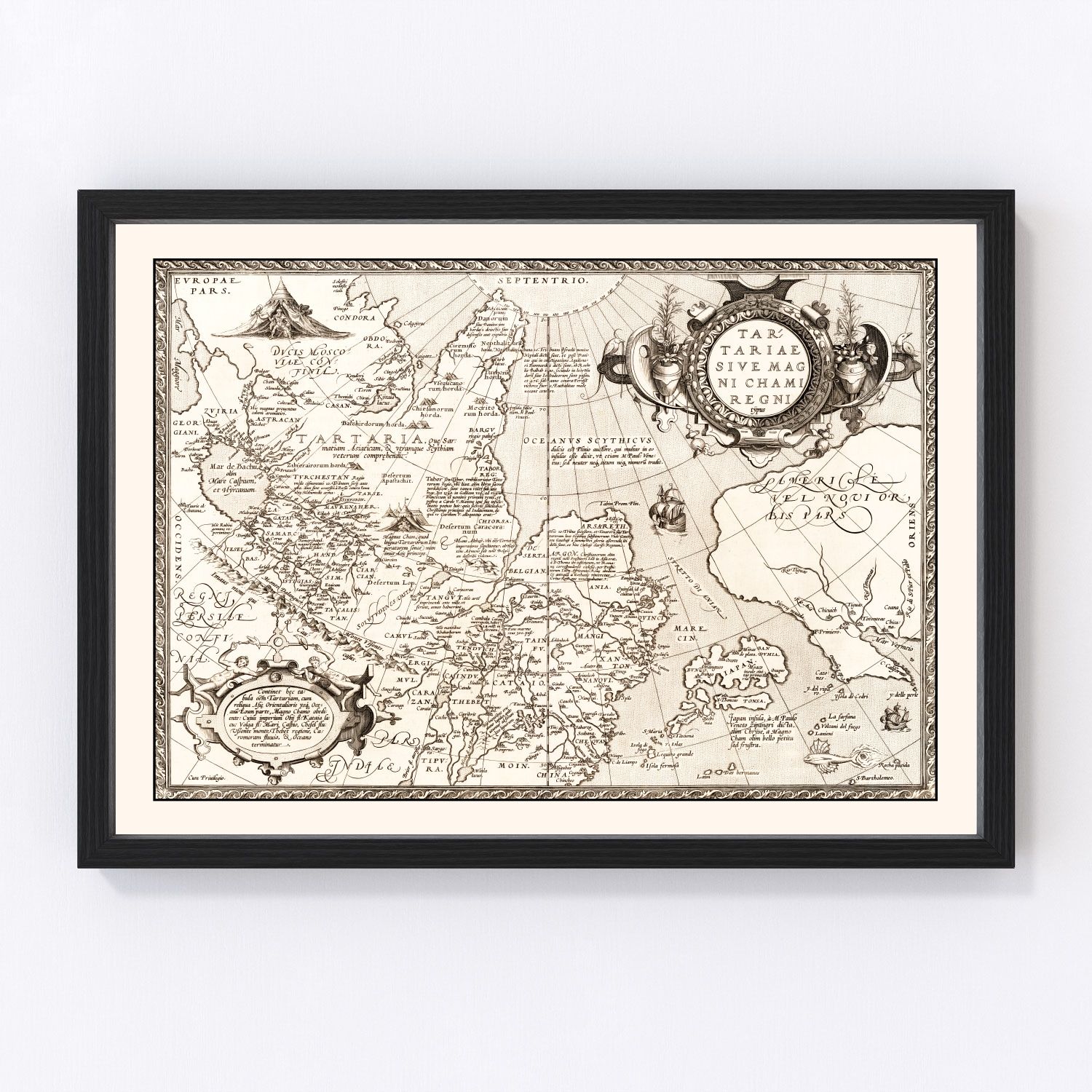 Vintage Map of Russia, Japan & China 1570