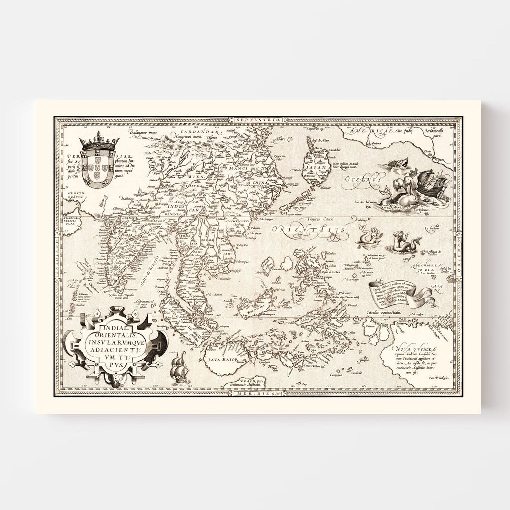 Vintage Map of India, Japan, China & Indonesia 1570