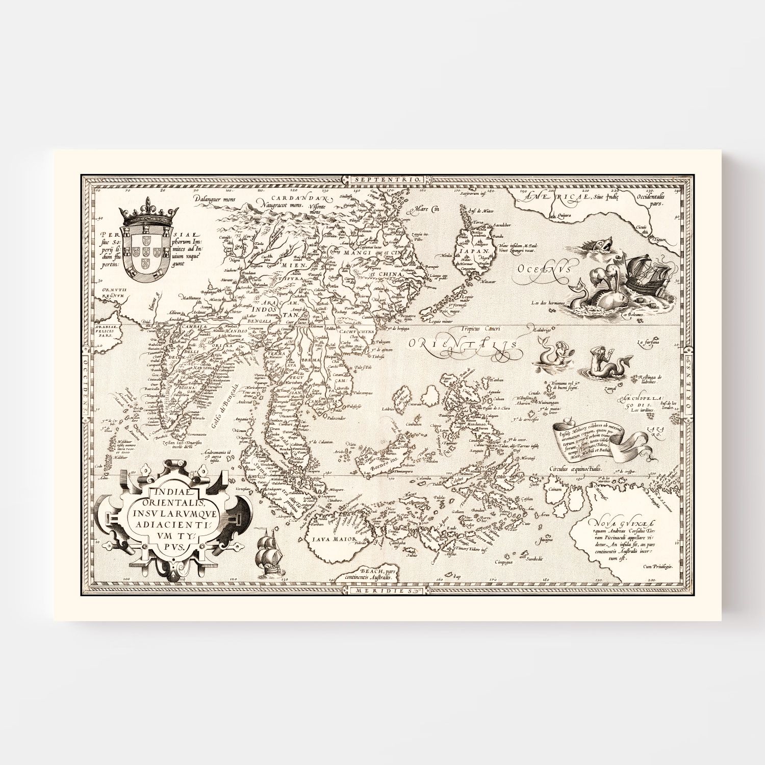 Vintage Map of India, Japan, China & Indonesia 1570