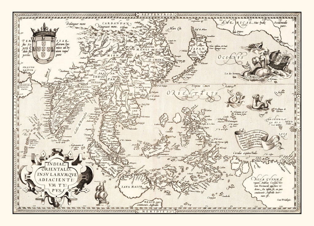 Vintage Map of India, Japan, China & Indonesia 1570